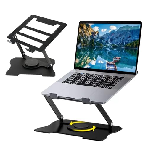 Adjustable Laptop Stand, Portable 360° Rotating & Foldable Metal Laptop Riser, Collapsible Travel Laptop Stand for 10-16" Notebooks, Ergonomic Laptop Holder