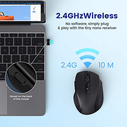 Wireless Mouse, 2.4G Comfortable Wireless Computer Mouse for Laptop, 5 Adjustable 2400 DPI with 6 Buttons, 18 Months Battery Life Mouse for Laptop PC Mac Computer Chromebook MacBook - Black