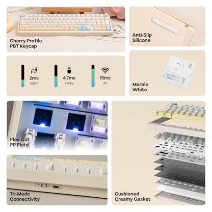 EPOMAKER Galaxy100 Lite QMK/VIA Gaming Keyboard with 8000mAh Battery | 1800 Aluminum Mechanical Keyboard with Numpad, USB-C/BT/2.4Ghz, Hot-Swap, Creamy Sound (Creamy White, Marble White Switch) - color: Creamy White, size: Marble White Switch