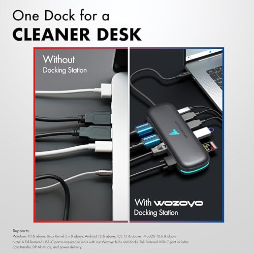Type C 10 in 1 Wozoyo Docking Station with 2XUSB 5Gbps, Dual 4K HDMI, VGA, Gigabit Ethernet, USB 2.0, SD & TF, PD 100W, Compatible with Thunderbolt 4, macOS, Windows, Android & iOS - style: 10-in-1