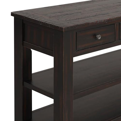48’’ Modern Farmhouse Wood Entryway Console Table with Storage (Black) | 3-Tier Sofa Table Behind Couch, 3 Drawers, 2 Open Shelves, Easy Assembly, for Living Room, Foyer, Hallway - color: Black
