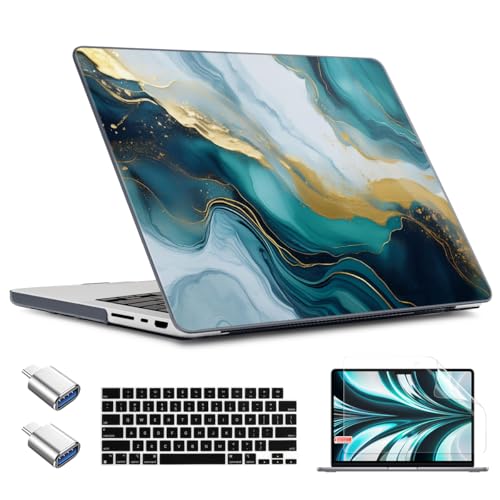 TWOLSKOO for MacBook Pro 16 inch Case M4 A3403 A3186 M3 A2991 M2 A2780 M1 A2485 (2024-2021) Pro/Max, Plastic Hard Shell & Keyboard Cover & Type C Adapter & Screen Protector, Graphite Marble - color: Graphite Marble