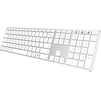 AUSDOM Full Size Bluetooth Keyboard, 2.4G Wireless Quiet Slim Keyboard, Multi Device Low Profile Silent Flat Keyboards with Numeric Keypad, Rechargeable Battery for Windows Mac iOS Computer, White - color: Snow White