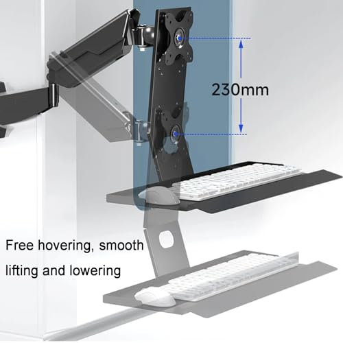 Wall Mounted Sit-Stand Single Monitor Workstation, Single Monitor and Keyboard Stand, with Gas Spring Arm & Folding Tray, Adjustable Height Angle, Max Load 22 Kg, for 17"-35"(60cm) - size: 60cm