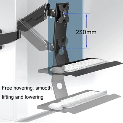 Wall Mounted Sit-Stand Single Monitor Workstation, Single Monitor and Keyboard Stand, with Gas Spring Arm & Folding Tray, Adjustable Height Angle, Max Load 22 Kg, for 17"-35"(60cm) - size: 60cm