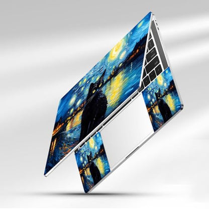 12.1-15.6 Inch Laptop Skin Decal, Universal Reusable Vinyl Laptop Cover Sticker, Waterproof Art Decal Protector - Starry Night Cat - color: Starry Night Cat