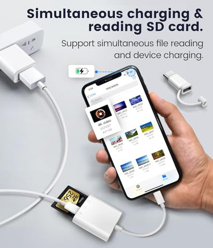 SD Card Reader for iPhone iPad, Oyuiasle Digital Trail Camera SD Card Viewer with Dual Slot for MicroSD/SD, Lightening&USBC Dual-Connector Memory Card Adapter for Photography, Plug and Play - size: 2 Slots