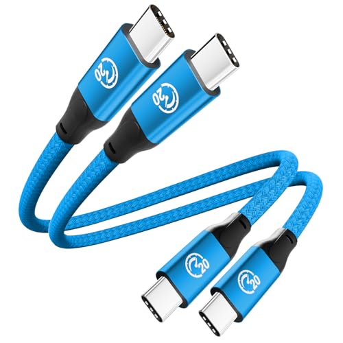 UseBean USB C to USB C Cable 100W 0.6FT(2 Pack), Short USB C 3.2 Gen 2X2 20Gbps 4K@60HZ Video Cable,Type C to C Charger Cord Fast Charge,for iPhone 15,MacBook, iPad Pro Air Mini,Galaxy S24/S23 - color: Blue, size: 0.6FT(2PACK)