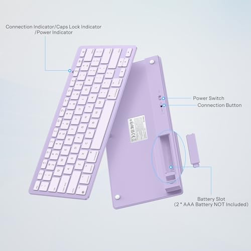 OMOTON Ultra-Slim Wireless Keyboard for Mac, Stable Bluetooth Connection, Ergonomic Tilt Angel, Auto Sleep Energy Saving & Portable for Business Trip & Travel, Compatible with MacOS 10.10+, Purple - color: Purple