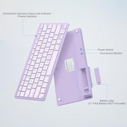 OMOTON Ultra-Slim Wireless Keyboard for Mac, Stable Bluetooth Connection, Ergonomic Tilt Angel, Auto Sleep Energy Saving & Portable for Business Trip & Travel, Compatible with MacOS 10.10+, Purple - color: Purple