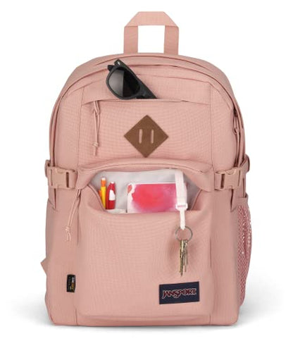 JanSport Main Campus FX Backpack - Travel or Work Bag w 15-Inch Laptop Pack with Leather Trim, Misty Rose - color: Misty Rose