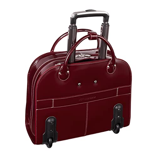 McKlein EDGEBROOK, Top Grain Cowhide Leather, 15" Leather Vertical Wheeled Ladies' Laptop/ Computer & Tablet Business Briefcase Bag/ Women's Rolling Overnight Travel Bag, Removable trolley case