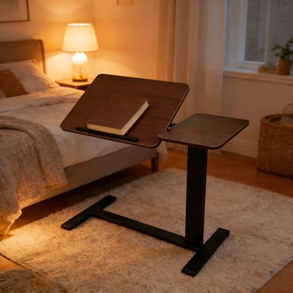 KEIKI Height Adjustable Rolling Laptop Desk, Portable Mobile Standing Workstation with Tiltable Top for Home Office & Classroom, Brown - color: Brown