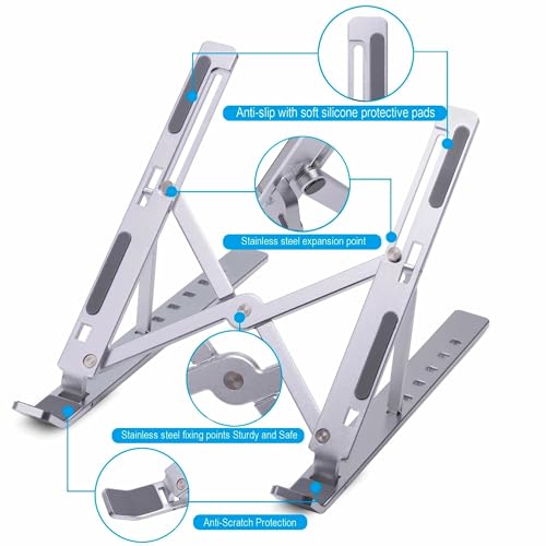Portable Laptop Stand, Aluminum Laptop Stand for Desk Ergonomic 6 Angles Adjustable Anti-Slip Computer Stand, Metal Laptop Riser Holder Compatible with All Laptops and iPad, Sliver - color: Sliver