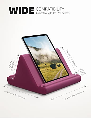 Lamicall Tablet Pillow Holder Stand - Tablet Pillow Soft Pad for Lap | Tablet Holder for Bed and Desk with Pocket & 4 Viewing Angles, for iPad Pro Air, Mini, Kindle, 4-13" Devices, Purplish Red - color: Purple Red