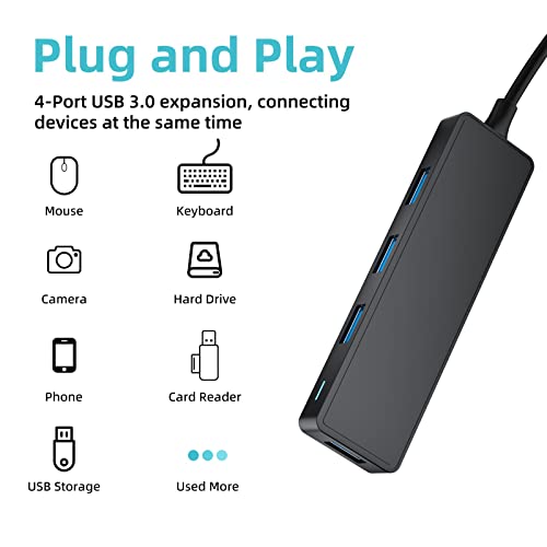 USB Hub, 3.0 4-Port Ultra-Slim Data USB Expander with 4 FT Extended Cable Compatible with MacBook, Mac Pro, Mac mini, iMac, Surface Pro, XPS, PC, Flash Drive, Mobile HDD (Black) - color: Black