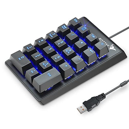 Mechanical Numeric Keypad, 22-Key USB Numpad for Laptop with LED Backlight | For Desktop Computers, Accounting, Spreadsheets, and Data Entry, Adding Convenient Number Input without Taking Desk Space
