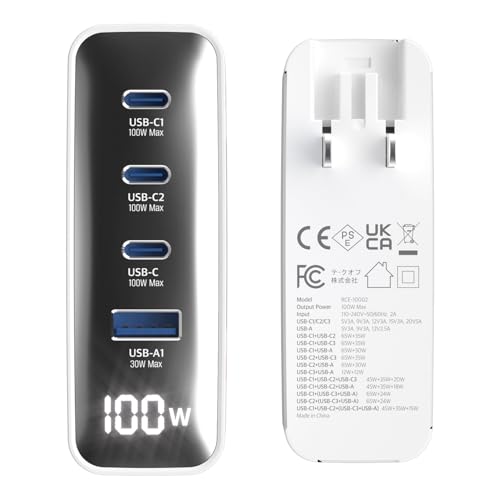 Haribo 100W GaN Wall Charger, 4-Port USB-C & USB-A Fast Charging, PD 3.0 & QC 4+ / 4.0, Compatible with iPhone, Galaxy, Pixel, iPad, Tablets, Nintendo Switch, AirPods