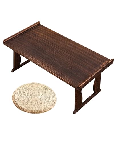 Wood Tea Table Portable Lap Desk No-Frills Foldable Study Table Laptop Table Desk for Bed Low Table Folding Coffee Table with a Futon Cushion for Tatami Home, Living Room, Office, Outdoor(Large: 31.5* - size: Large: 31.5*17.3*14.6in