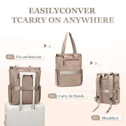 GOLF SUPAGS Convertible Laptop Backpack for Women Casual Daypack Notebook Tote Bag for Work College Travel Leisure (Champagne) - color: Champagne
