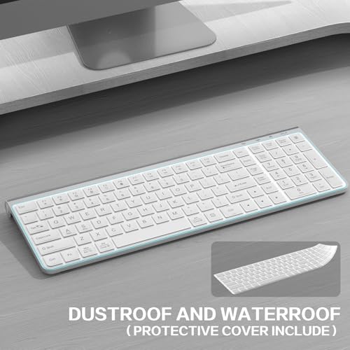 JOYACCESS Wireless Keyboard, Ergonomic,Dustproof,2.4G Slim and Compact Quiet Wireless Keyboard with Number Keypad for Windows, MacBook Pro/Air, Laptop, Desktop, PC-Sliver&White - color: White