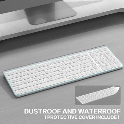 JOYACCESS Wireless Keyboard, Ergonomic,Dustproof,2.4G Slim and Compact Quiet Wireless Keyboard with Number Keypad for Windows, MacBook Pro/Air, Laptop, Desktop, PC-Sliver&White - color: White