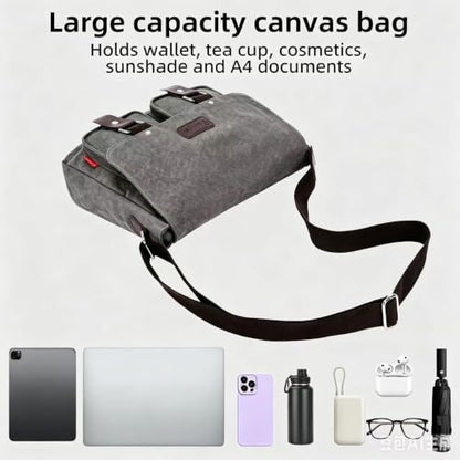 Messenger Bag for men Laptop Bag UnisexRetro Canvas Bag14-15.6 inches Casual single shoulder bag For Work College Travel - color: S-grey
