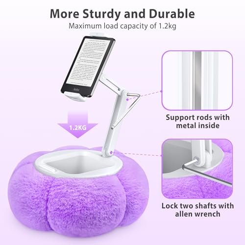 CreaDream Pumpkin Tablet Pillow Stand Holder for Kindle iPad, Adjustable Phone Pillow Stand for Lap Bed with Detachable Snack Bowl, Compatible with 4.7"-13" Tablet, iPad, iPhone, Samsung Tabs, Kindle - color: Purple