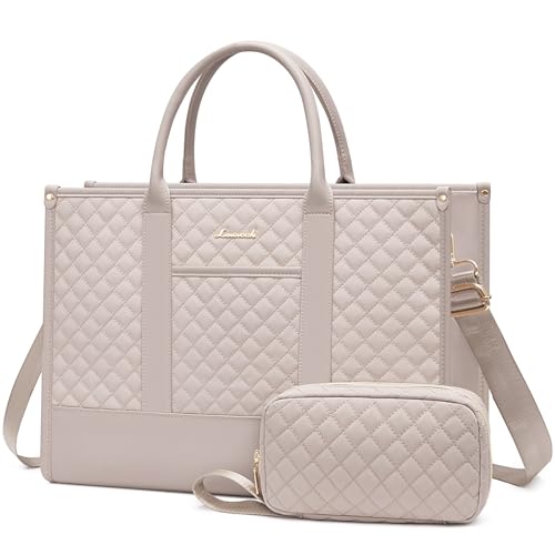 LOVEVOOK Laptop Bags for Women, 15.6 inch Waterproof Work Tote Bag with Clutch, Professional Teacher Computer Purse Lightweight Shoulder Bag Travel, Gray pink - color: Gray Pink, size: 15.6 inch