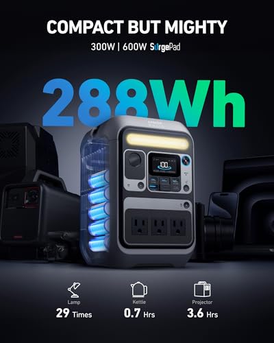 Anker Portable Power Station SOLIX C300, 288Wh LiFePO4 Backup Battery, 300W Solar Generator, 140W Two-Way Fast Charging, for Camping, Hunting, Travel, Blackout & Emergencies (Solar Panel Optional) - style: Anker SOLIX C300