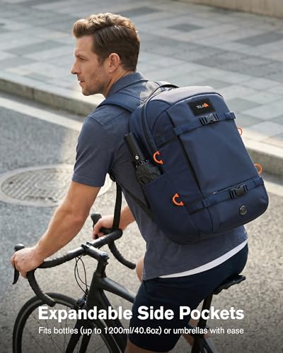 Tolaccea 30L Travel Laptop Backpack TSA Carry-On for Business Trips Commute | 100% RPET Recycled Fabric | EVA-cushioned Laptop Protection | TSA 180° Lay-flat Opening | Reinforced Stability Base Panel - color: Navy