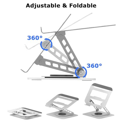 Adjustable Laptop Stand, 360 Rotating Computer Riser, Stable Base Stand Holder for MacBook Pro/Air Notebook up to 16 Inches, Silver - color: Silver