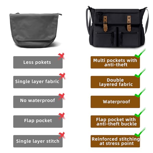 Travel Messenger Bag for Women Men: Durable Canvas Crossbody Handbag with Adjustable Strap Lightweight Laptop Purse