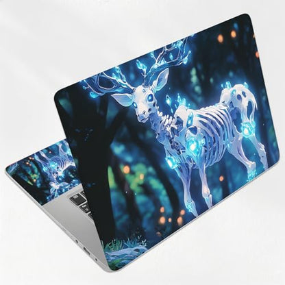 Deer Skeleton Glowing Blue Forest Universal Laptop Skin Sticker 3PCS,Protective Decal Trim-to-Fit 11.6" 13.3" 14" 15.6" Laptop Vinyl Cover,Removable Anti-Scratch Computer Decal Protector - color: Deer Skeleton Glowing Blue Forest