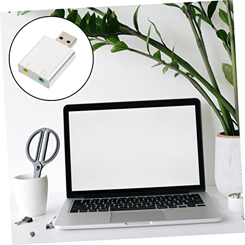 DOITOOL USB External Sound Card Stereo Audio Adapter with Headphone and Microphone Jack No Driver Required Compatible with Laptop Desktop Silver Aluminum Alloy