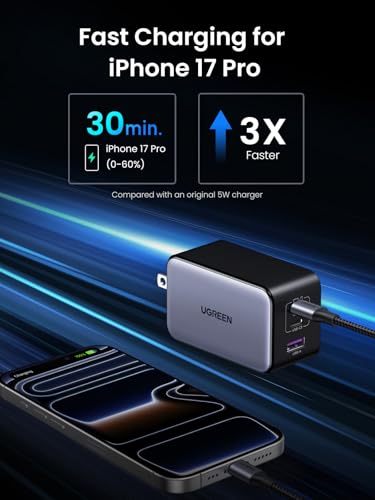 UGREEN Nexode X 100W GaN USB C Wall Charger, 3-Port Foldable Compact PPS Fast Power Adapter for MacBook Pro, iPad Pro/Air, iPhone 17/16/15 Series, Galaxy S25/S24 Ultra, Pixel 10/9, Steam Deck