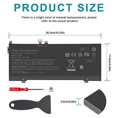 CP03XL Battery Replacement for HP Spectre X360 13 13-ae0xx 13-ae013dx 13-ae014dx 13-ae011dx 13-ae012dx 13-ae000 13-ae049ng 13-ae040ng 13-ae006no 13-ae001ng Series 929066-421 929072-855 CPO3XL - size: CP03XL 12.8 6.6 0.7 in