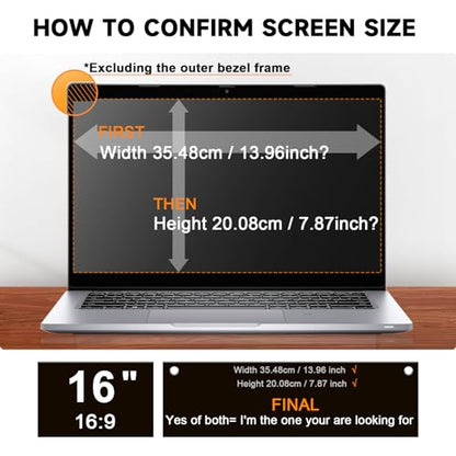 Mamol Laptop Privacy Screen 16 Inch, Compatible with Lenovo, HP, Dell, Acer, Asus, Thinkpad, Envy, Xps - 16:9 Aspect, Anti Blue Light Glare, Removable Privacy Shield, Anti-Scratch Screen Protector - size: 16'' Privacy Screen (16:9)