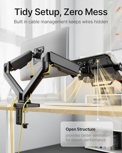 monTEK Dual Arm 2-in-1 Desk Mount, Laptop & Monitor, Fits 12–18" Laptops | Dual Arm Desk Mount with Ventilated Laptop Tray, Works for Laptop + Monitor,Full Motion Arm with Clamp/Grommet, 75/100 VESA - style: Dual Arm