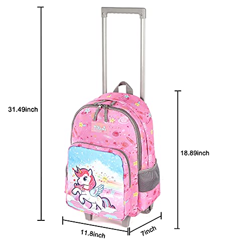 Tilami Rolling Backpack 18 inch Double Handle Wheeled Boys Girls Travel School Children Luggage Toddler Trip - color: Horse Pink