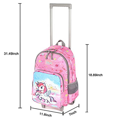 Tilami Rolling Backpack 18 inch Double Handle Wheeled Boys Girls Travel School Children Luggage Toddler Trip - color: Horse Pink