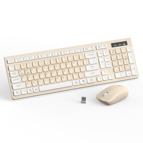 Wireless Keyboard and Mouse Combo Silent for Office and Home(Latte Color) | 2.4G Full Size Silent Cordless Keyboard with Tilt Legs,3-Level DPI Quiet Mouse,for Windows/Mac OS/Desktop/Laptop/PC - color: Latte color