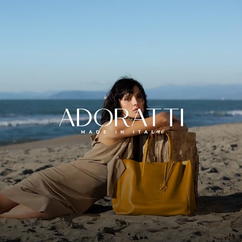 Italian Leather Tote Bag for Women - Large Shoulder Shopper, Fits 16” Laptop, Keychain Holder, Made in Italy - color: Yellow