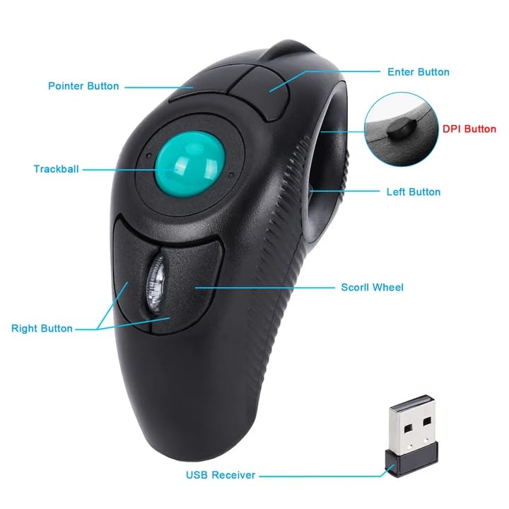 welspo Wireless USB Handheld Finger Trackball Mouse for Laptop Mac Window Computer