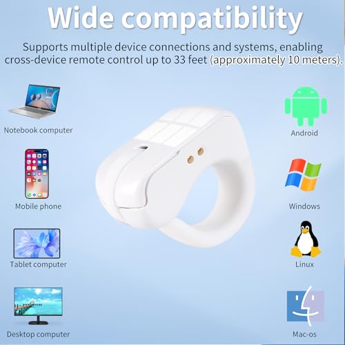 Mini Bluetooth Wireless Mouse Dual Mode Finger & Ring Touchpad Design, Rechargeable with Charging Case for PC, Laptops, Tablets & Smartphones – Ideal for Remote Control, Page Turning,Travel (White) - color: White