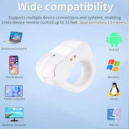 Mini Bluetooth Wireless Mouse Dual Mode Finger & Ring Touchpad Design, Rechargeable with Charging Case for PC, Laptops, Tablets & Smartphones – Ideal for Remote Control, Page Turning,Travel (White) - color: White