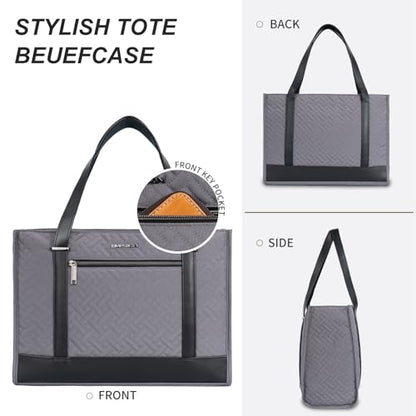 EMPSIGN Laptop Tote Bag for Women 16 Inch, Stylish Computer Shoulder Tote Bag for Work, Large Capacity Quilted Laptop Briefcase, Waterproof Women Business Office Bag, Quilted Grey - color: Quilted Dark Grey