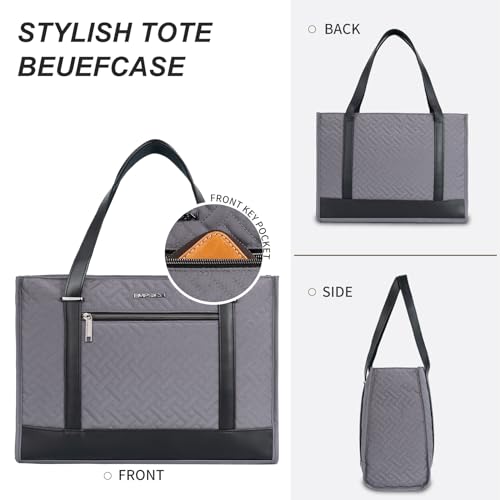 EMPSIGN Laptop Tote Bag for Women 16 Inch, Stylish Computer Shoulder Tote Bag for Work, Large Capacity Quilted Laptop Briefcase, Waterproof Women Business Office Bag, Quilted Grey - color: Quilted Dark Grey