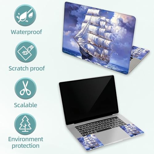 Universal Laptop Skin Decal, 3-Piece Vinyl Protector for 12 13 14 15.6" Notebook, Waterproof Anti-Scratch, Easy Trim & Bubble-Free Finish, Large Sailing Ship with White Sails - color: Large Sailing Ship with White Sails