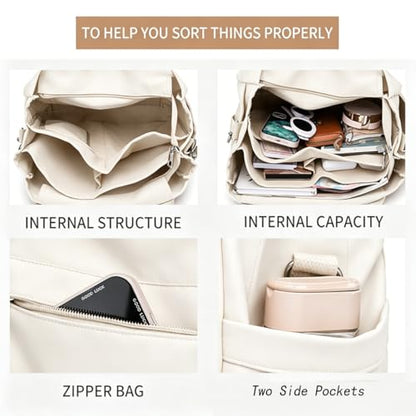 JARKJARD Canvas Crossbody Tote Bag for Women Laptop Work Handbag | Cute Aesthetic Shoulder Messenger Purse with Zipper Pockets and Compartments Great for Daily Travel and Office use - color: White